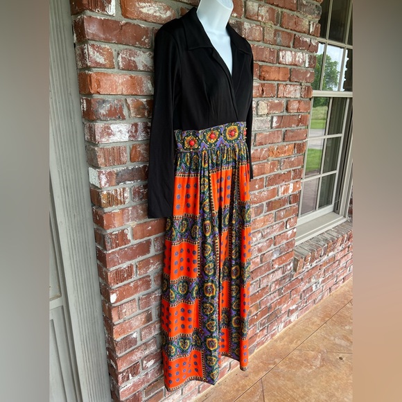Vintage black and orange formal maxi dress size Mediuim - Picture 2 of 9